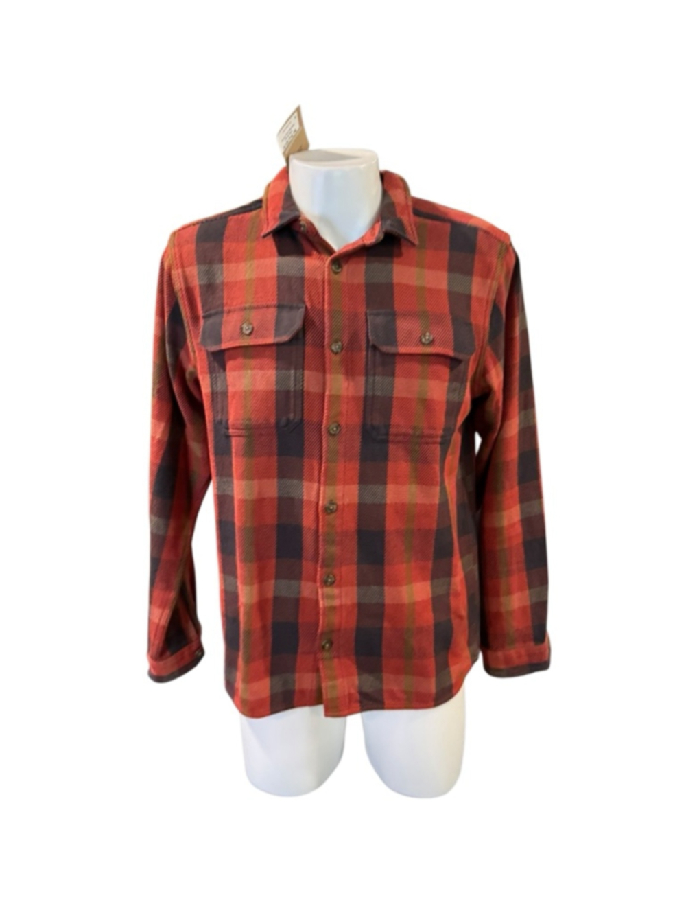 Men's Hunter Red & Black Plaid Casual Button Down Shirt M